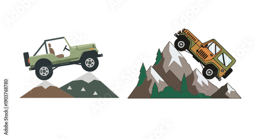 Minimal Jeep 4x4 climbing a mountain