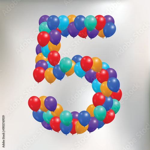 Number 5 from colorful balloons, for celebration, birthday
