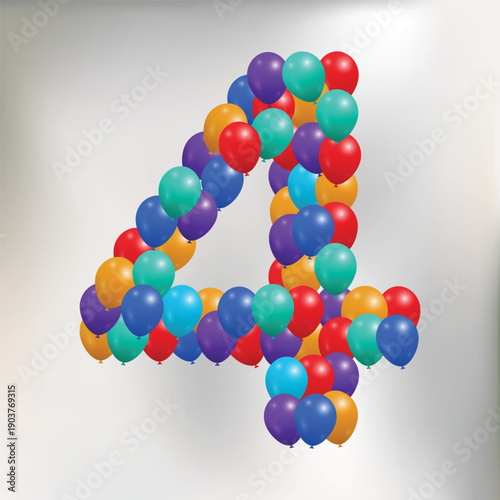 Number 4 from colorful balloons, for celebration, birthday