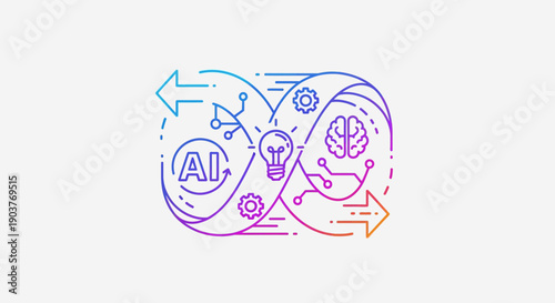 Artificial intelligence development and innovation process represented by an endless cycle of