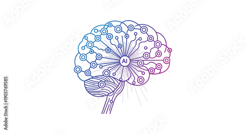 Conceptual illustration of artificial intelligence brain with intricate circuit patterns and