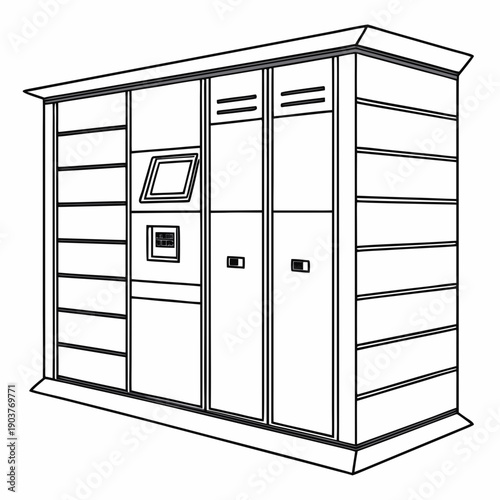 A large electrical distribution box with multiple compartments and a digital display.