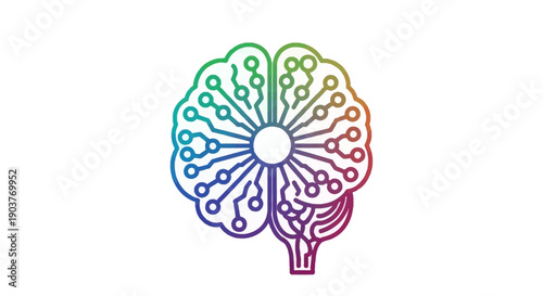 Vibrant digital brain circuit icon symbolizing artificial intelligence data and advanced technology