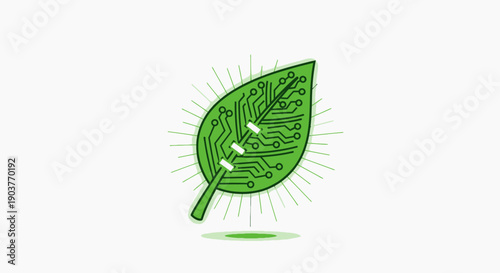 Green Technology Circuit Leaf Icon Representing Sustainable Innovation and Eco-Friendly Solutions