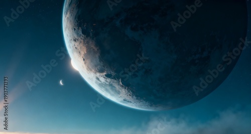 Earth seen from outer space among the solar system, the orbit of the planets,
