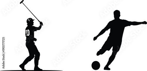 Silhouettes of a golfer and a soccer player in action