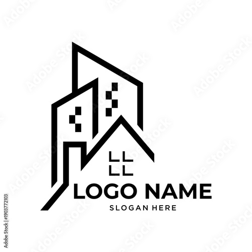 house and high-rise building logo