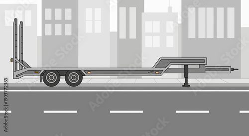 Flatbed Trailer On City Street With Buildings In Background Vector Illustration