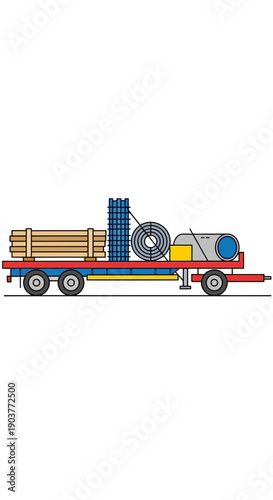 Flatbed Trailer Transporting Industrial Materials For Construction Projects And Logistics Solutions
