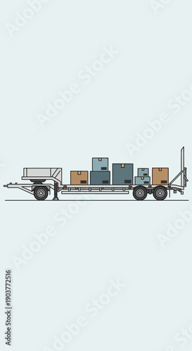 Flatbed Trailer Transporting Shipping Boxes Delivery Service Logistics