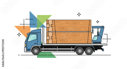 Flat Design Truck Delivering Stacked Timber Logs