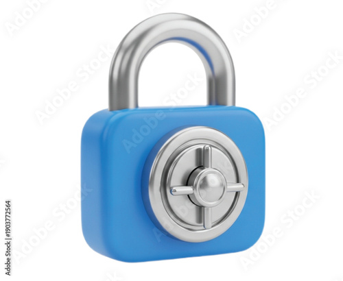 Blue padlock featuring a silver combination dial and curved shackle, conveying security and protection. The metallic elements add a sleek, modern touch.