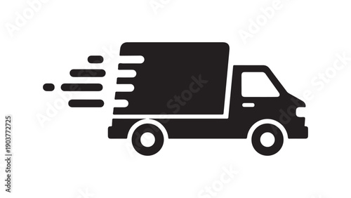 Speeding delivery truck vector icon in minimalist style