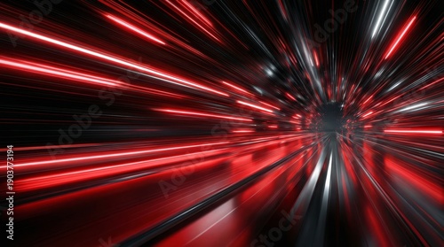 Flashing tunnel filled with fastmoving bright data lines rushing toward extreme end