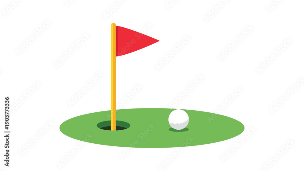 Fototapeta premium Golf flag and ball on green vector illustration