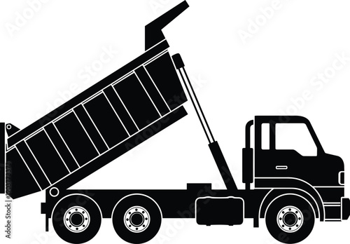 Black dump truck icon silhouette for construction industry heavy machinery transportation vector illustration isolated on white background for building and mining project