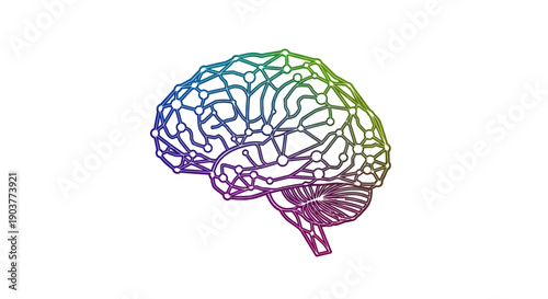 Colorful digital brain network illustration representing human thought and artificial intelligence