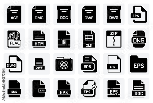 Digital File Type Indicators – Representing Cad, Office Documents, And Web Files For Software And System Management Graphics.