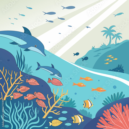 Abstract aquatic renaissance vision of a futuristic, dreamlike ocean with ethereal light and flowing forms, symbolizing new beginnings.