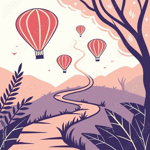 Abstract journey guided by floating direction markers, symbolizing choice and navigation in a digital space.