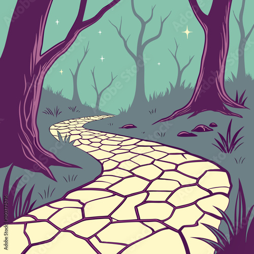 Journey across glowing, cracked earth, symbolizing a challenging path or exploration, digital illustration