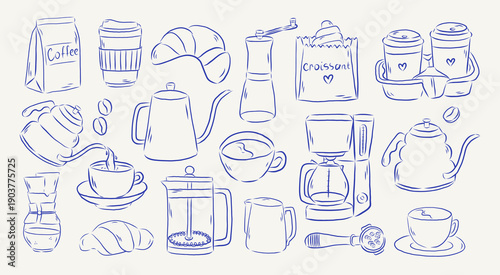 Hand draw sketch style  coffee elements illustration.