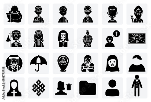 Global Faith Leaders And Spiritual Guides – Buddha, The Dalai Lama, And Various Christian Clergy Representing World Spiritual Traditions