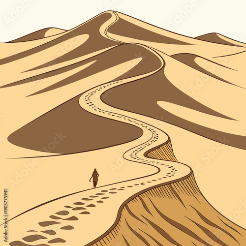 Dynamic journey through layered sand dunes in motion, abstract desert landscape with wind-swept textures, digital art