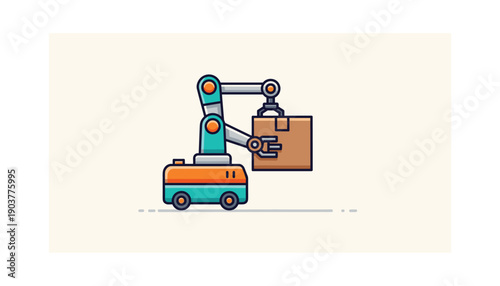 Automated warehouse robot moving boxes logistics concept
