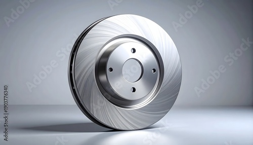 Reflective round brake part creates a subtle realistic shadow on a light gray commercial floor