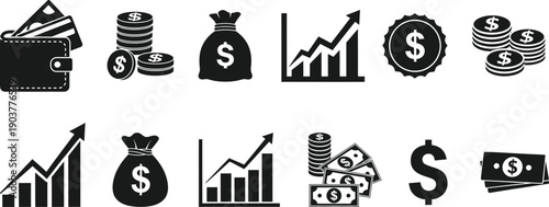 Financial icons and symbols for business and money concepts