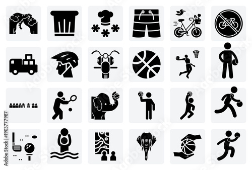 Collection Of Trained Elephant Poses And Actions – Swimming, Transporting, And Performing For Thematic Illustrations