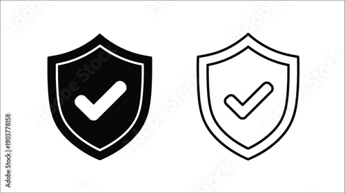 Two shield icons with checkmarks one filled one outlined silhouette