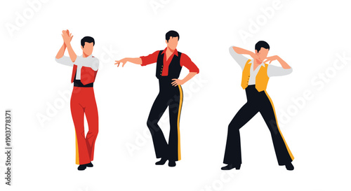 Vector set collections of Spanish men wearing flamenco-style vest and trousers, presenting Andalusian heritage, dance tradition, and romantic cultural fashion