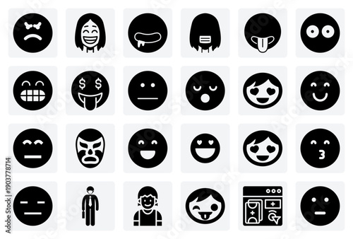 Emoji Moods For Online Communication – Smiling, Loving, Angry, And Masked Faces For Expressing Different States.
