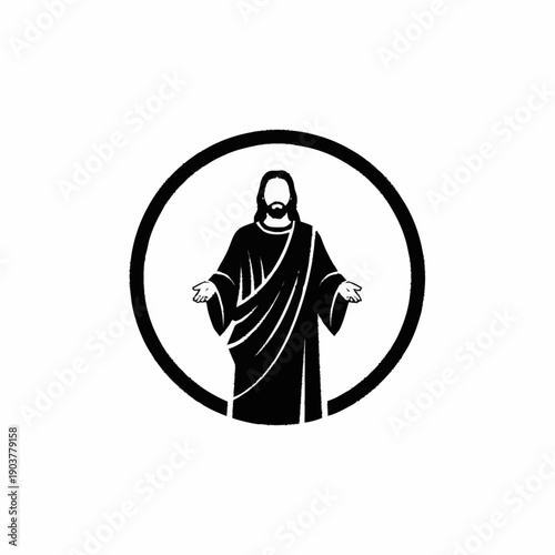 Jesus Christ figure in a circular emblem.