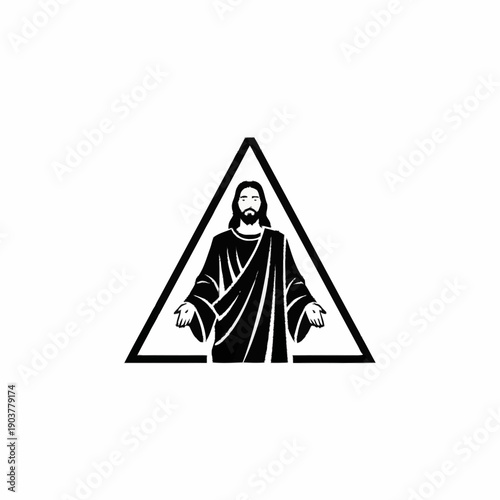 Jesus Christ figure within a triangle symbol.