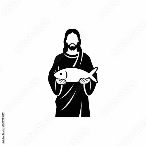 Jesus Christ Holding a Fish Symbolizing Faith and Abundance.