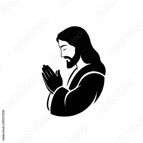 Jesus Christ praying with hands clasped in devotion.