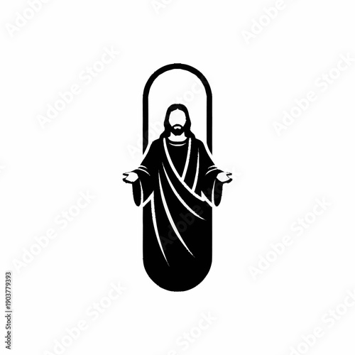 Jesus Christ religious figure with open arms silhouette.
