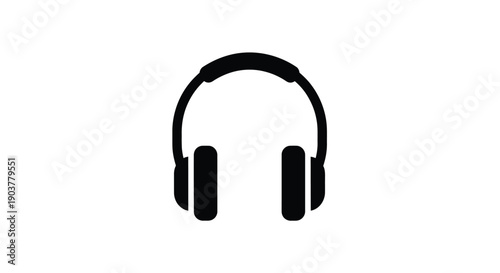 Simple black silhouette of over ear headphones on a white background