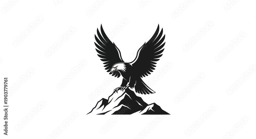 Fototapeta premium Eagle perched on mountain crest silhouette