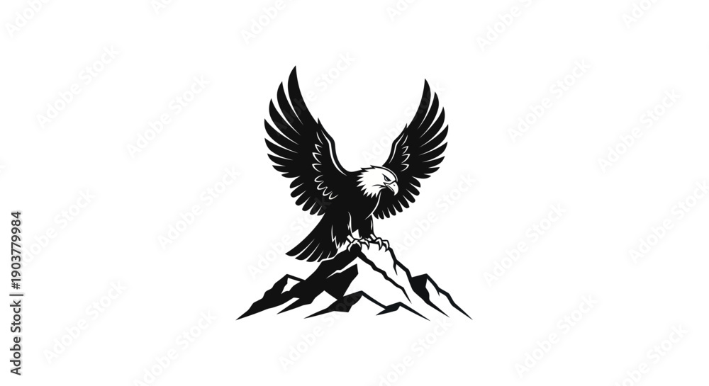 Fototapeta premium Eagle perched on mountain peak illustration