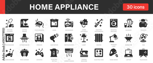 Home appliance icons set. Household Equipment, Kitchen Devices, Electric Appliances, Smart Home and others.
