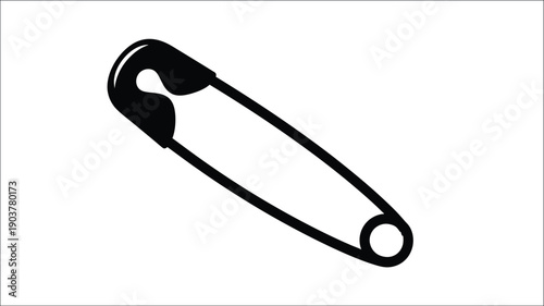 A black safety pin graphic simple design isolated on white silhouette