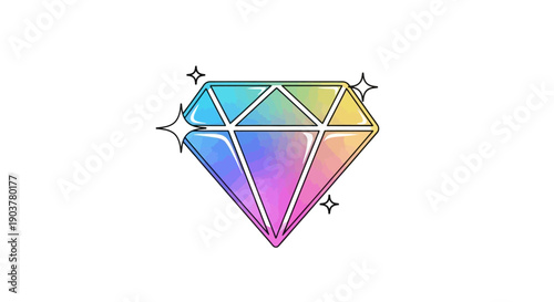 A captivating vibrant colorful sparkling diamond gemstone illustration with a playful aesthetic on
