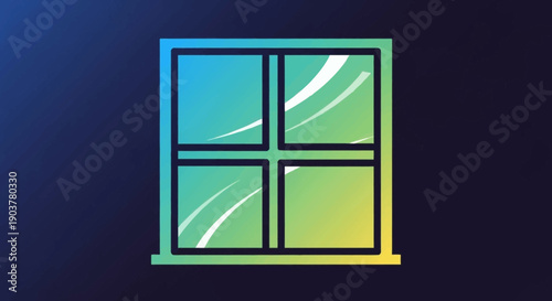 Modern minimalist window design with vibrant gradient colors and abstract reflections on a dark