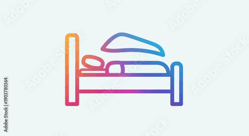 Vibrant gradient line art icon representing a person sleeping peacefully in a comfortable bed
