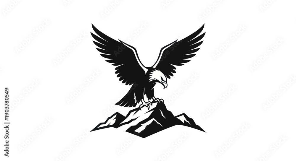 Obraz premium Eagle perched on mountain peak illustration