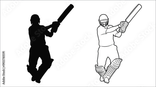 Two cricketers preparing to bat one in stark silhouette
